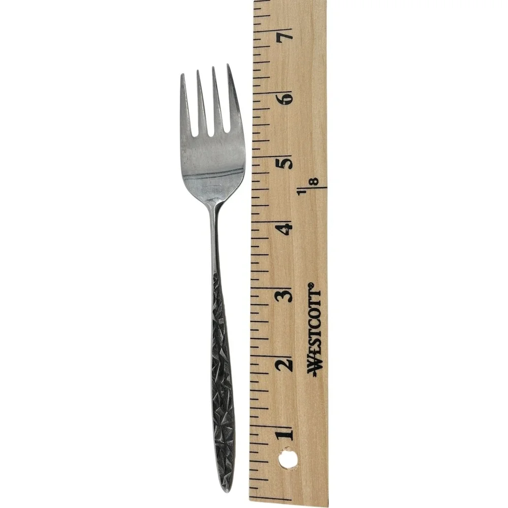 National Stainless Tripoli Salad Fork Set 2 MCM Geometric Textured Japan 6.5in